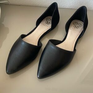 Vince Camuto Felise Black Leather & Suede Slip-On Pointed-Toe D'Orsay Flats NWOT